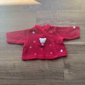 VTG McBaby Girls 0-3 Months Red Teddy Bear Fleece Shirt Snap Kidcore Retro Comfy
